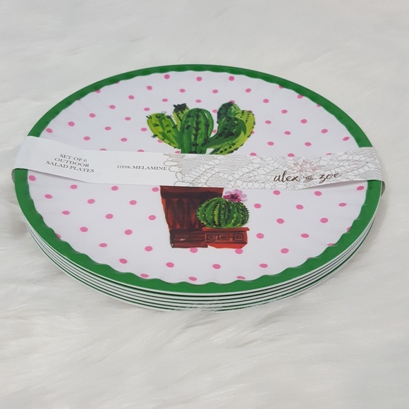 Alex & Zoe Cactus Melamine Salad Plates Set of 6 - Picture 2 of 4
